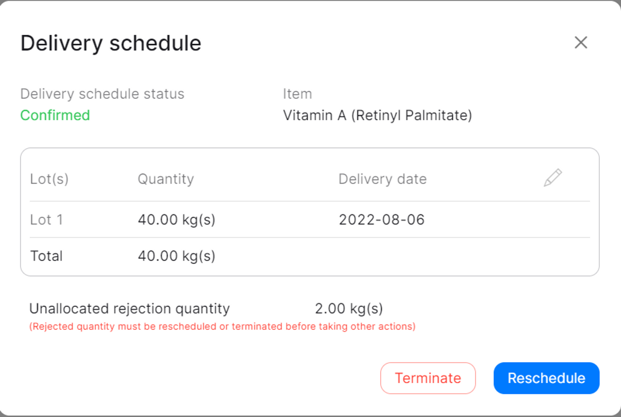 Reschedule Rejected Quantities
